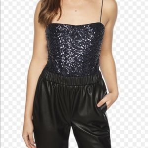 Bardot Blue Sequin Bodysuit